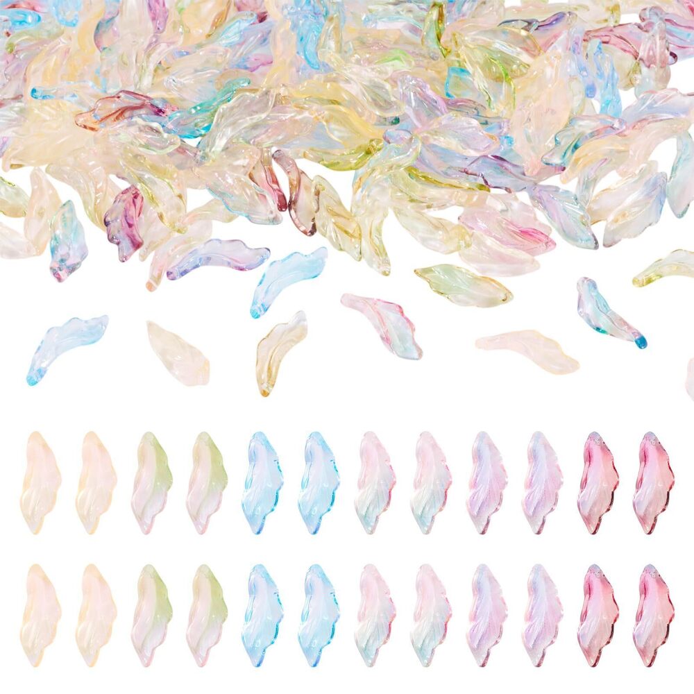 4986 192 Pcs Glass Leaf Beads Two Tone Leaf Pendants Baking Paint Glass
